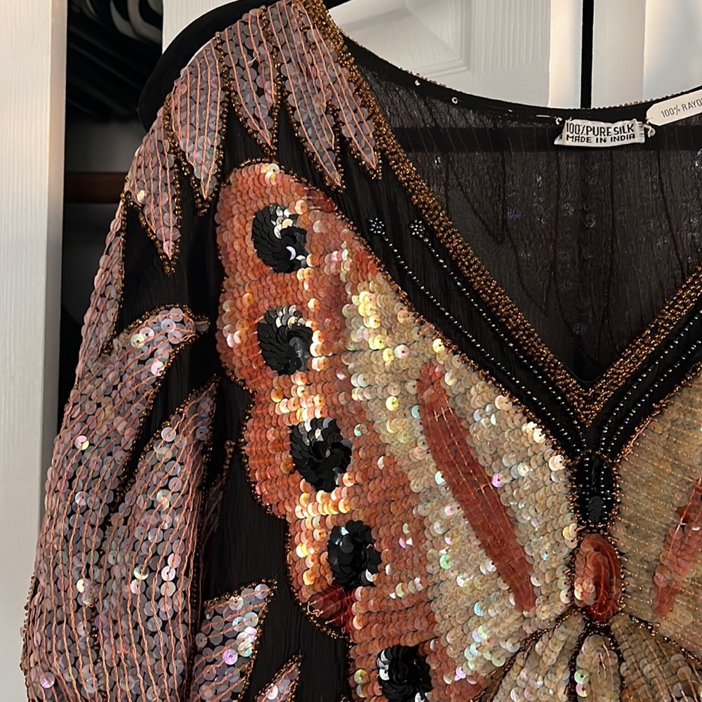 Hand Beaded Sequin Butterfly Top 🦋